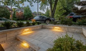 retaining custom wall with glass railings lighting