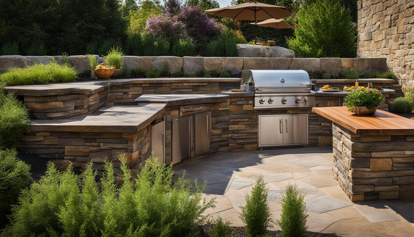 Outdoor kitchen retaining wall