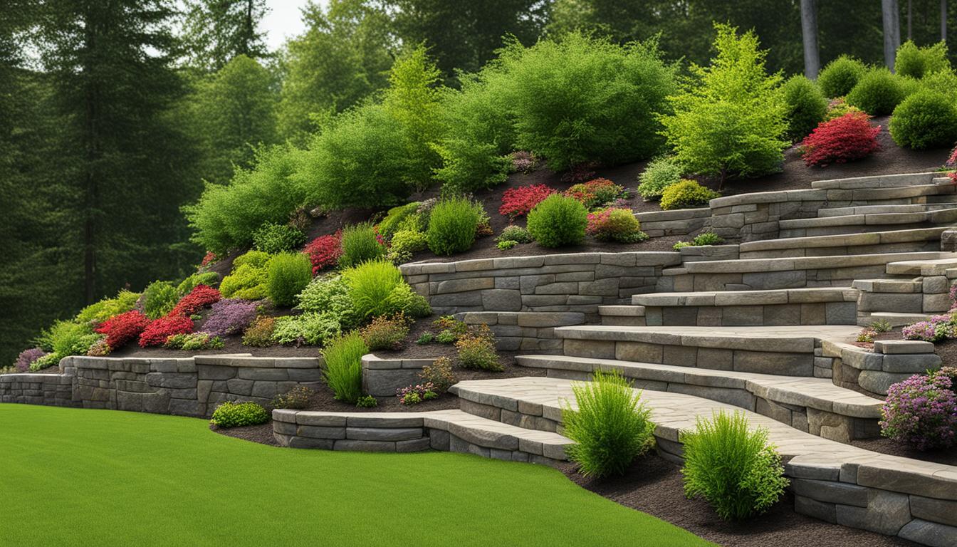 Sloped yard retaining wall