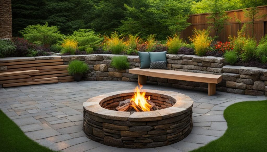 cozy fire pit retaining wall